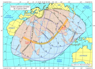 Carte de l'éclipse de Soleil du 15 janvier 2010