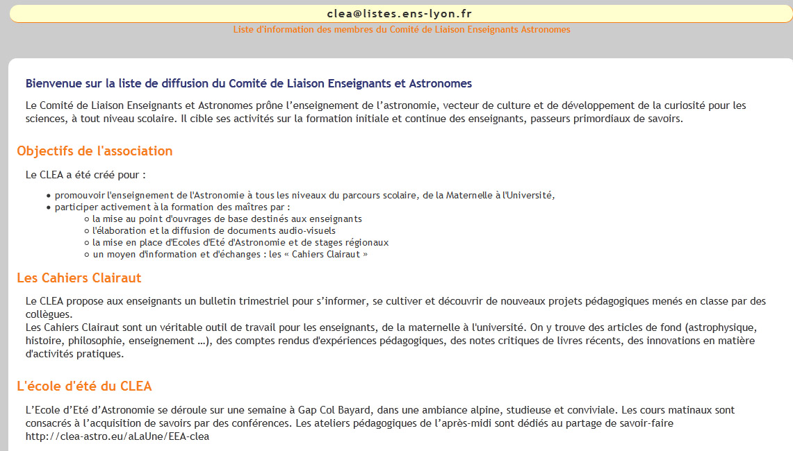 La liste de diffusion du CLEA, charte d'utilisation